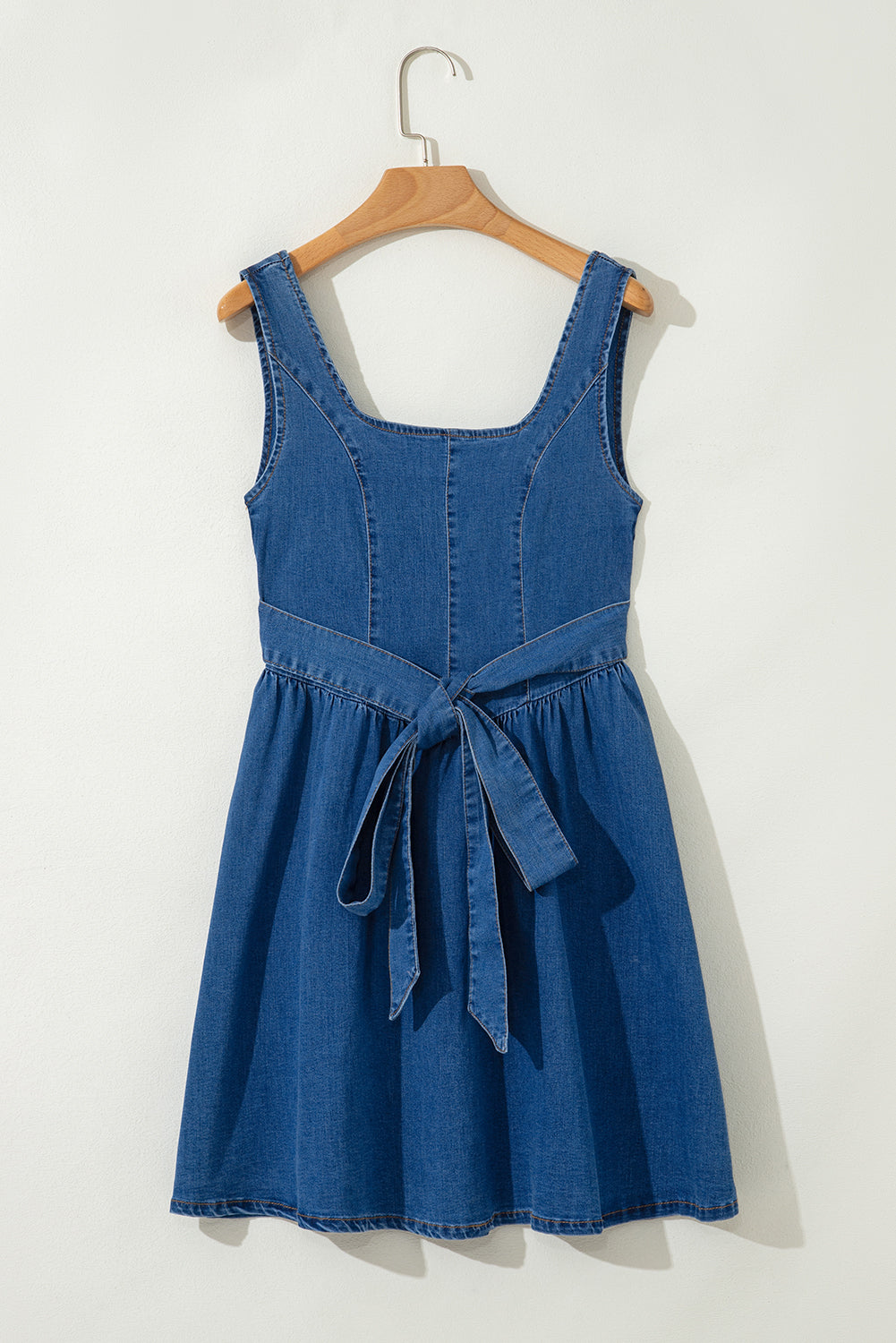 Threaded Pear Emily Square Neck Bowknot A-line Denim Dress