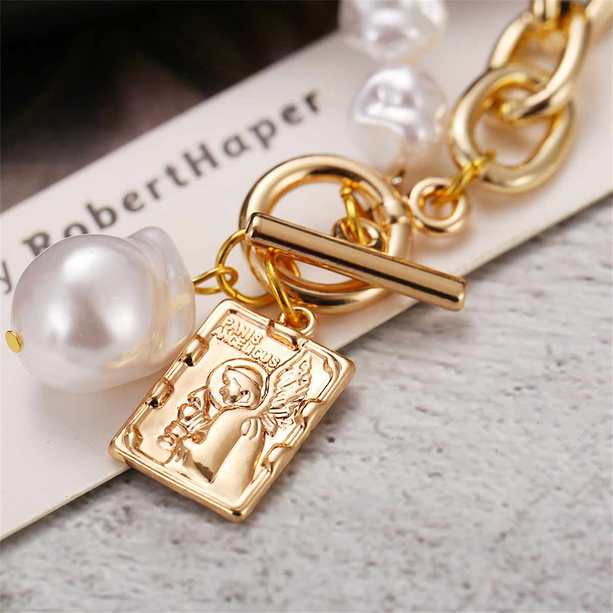 Pearl & Goldtone Chain Toggle Necklace