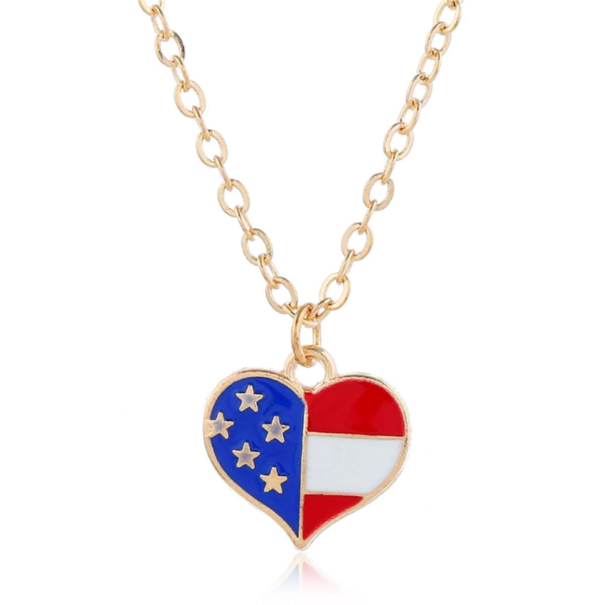 Goldtone American Flag Heart Necklace & Earring Set