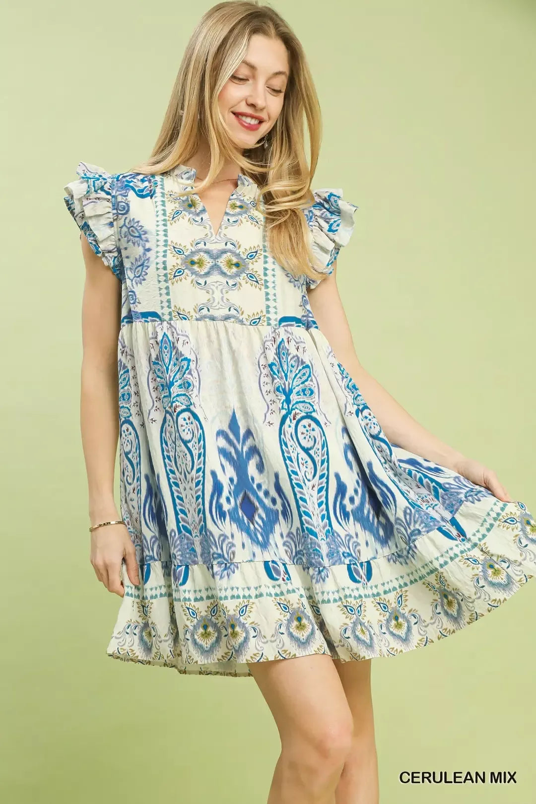 umgee blue and white dress MIX Ruffle Sleeve Boho Print CERULEAN MIX / M It features dreamy layered Color:As Picture:Ivory/Champagne two pieces Hannah Waddingham in a