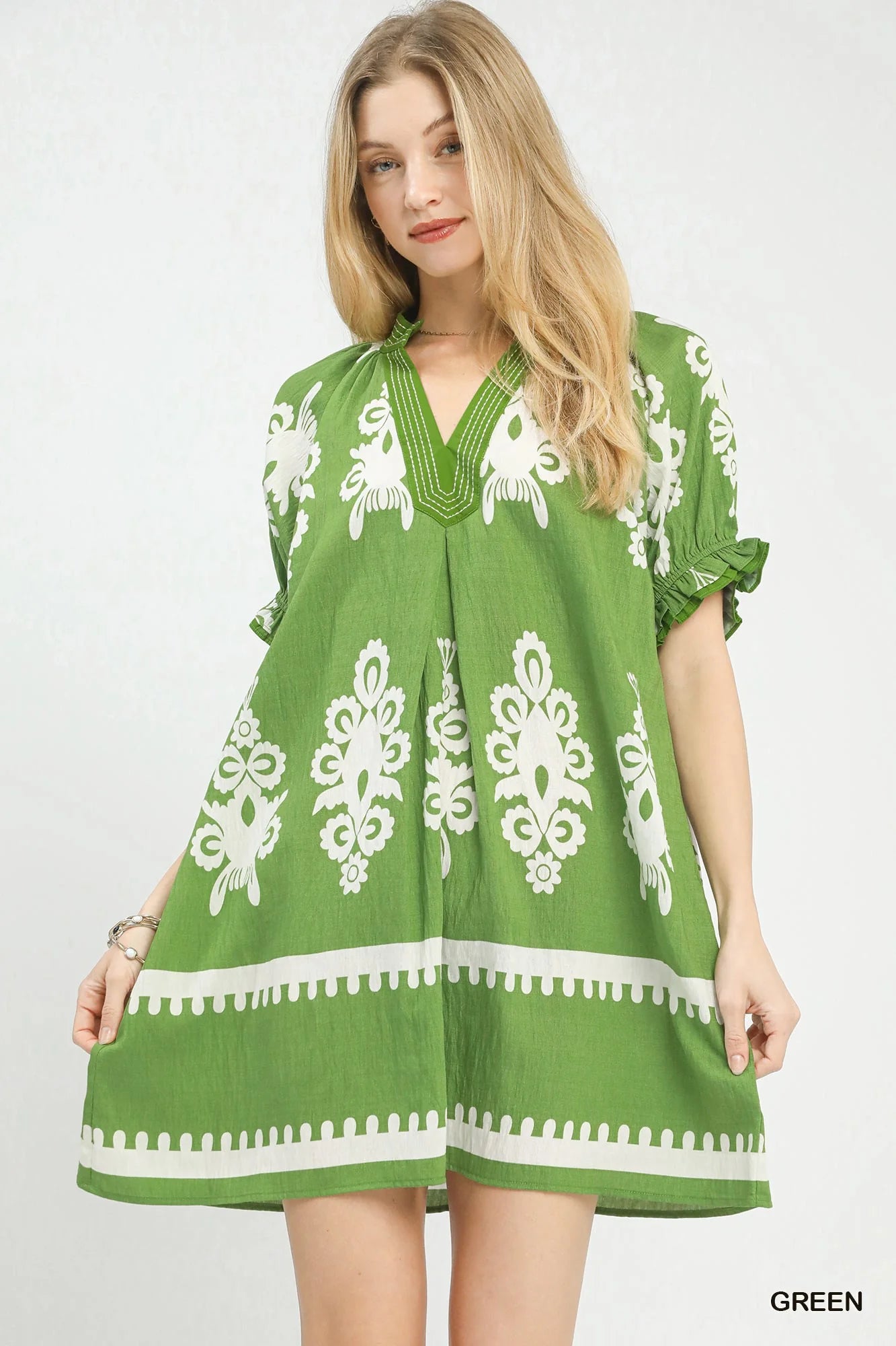 two tone green dress Umgee Border Print Mini – Zulily new arrival 2024
