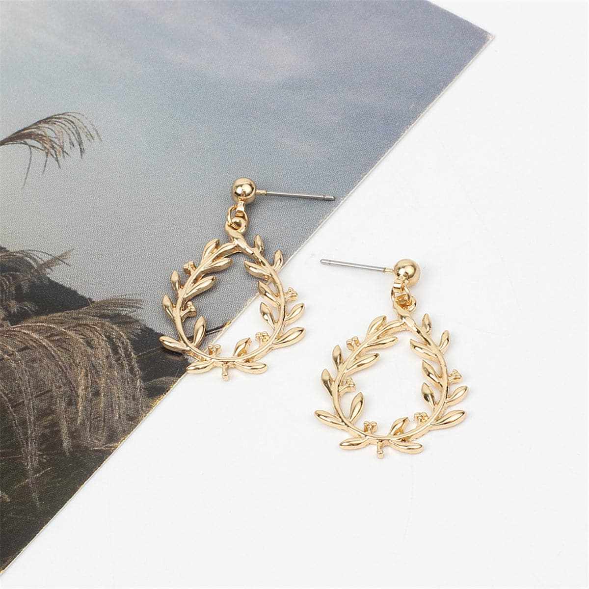 Goldtone Leaf Cluster Drop Earrings