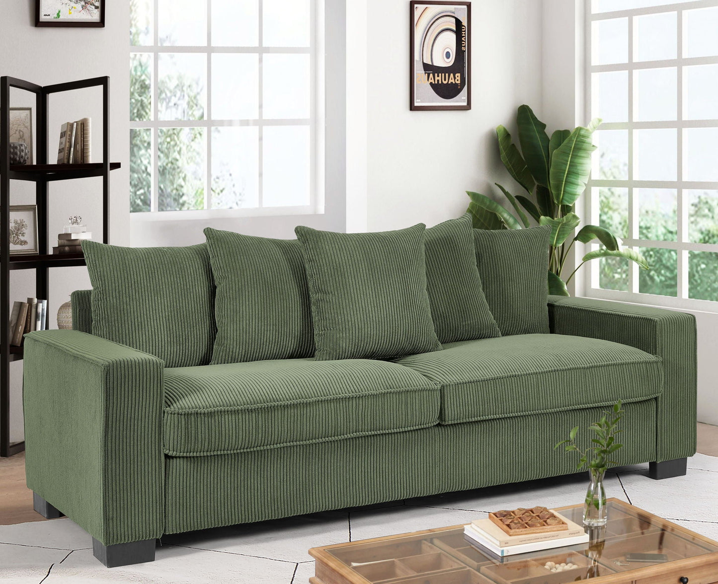 Luxe Sofa With 5 Matching Toss Pillows, Sleek Design, Spacious and Comfortable 3 Seater Couch