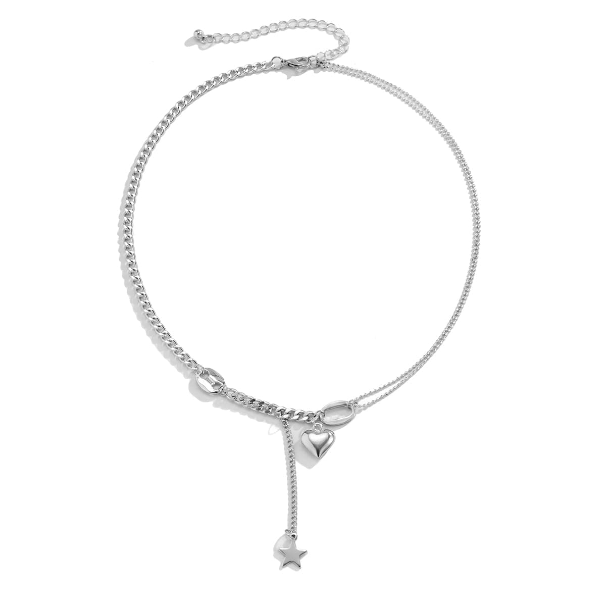 Silvertone Heart & Star Pendant Necklace