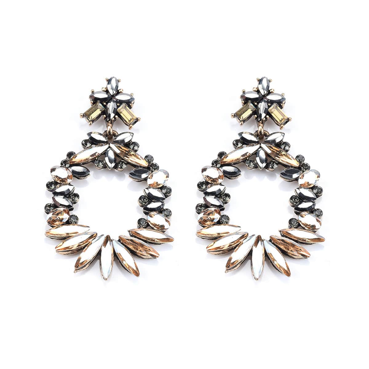 Champagne Crystal & Cubic Zirconia Wreath Drop Earrings