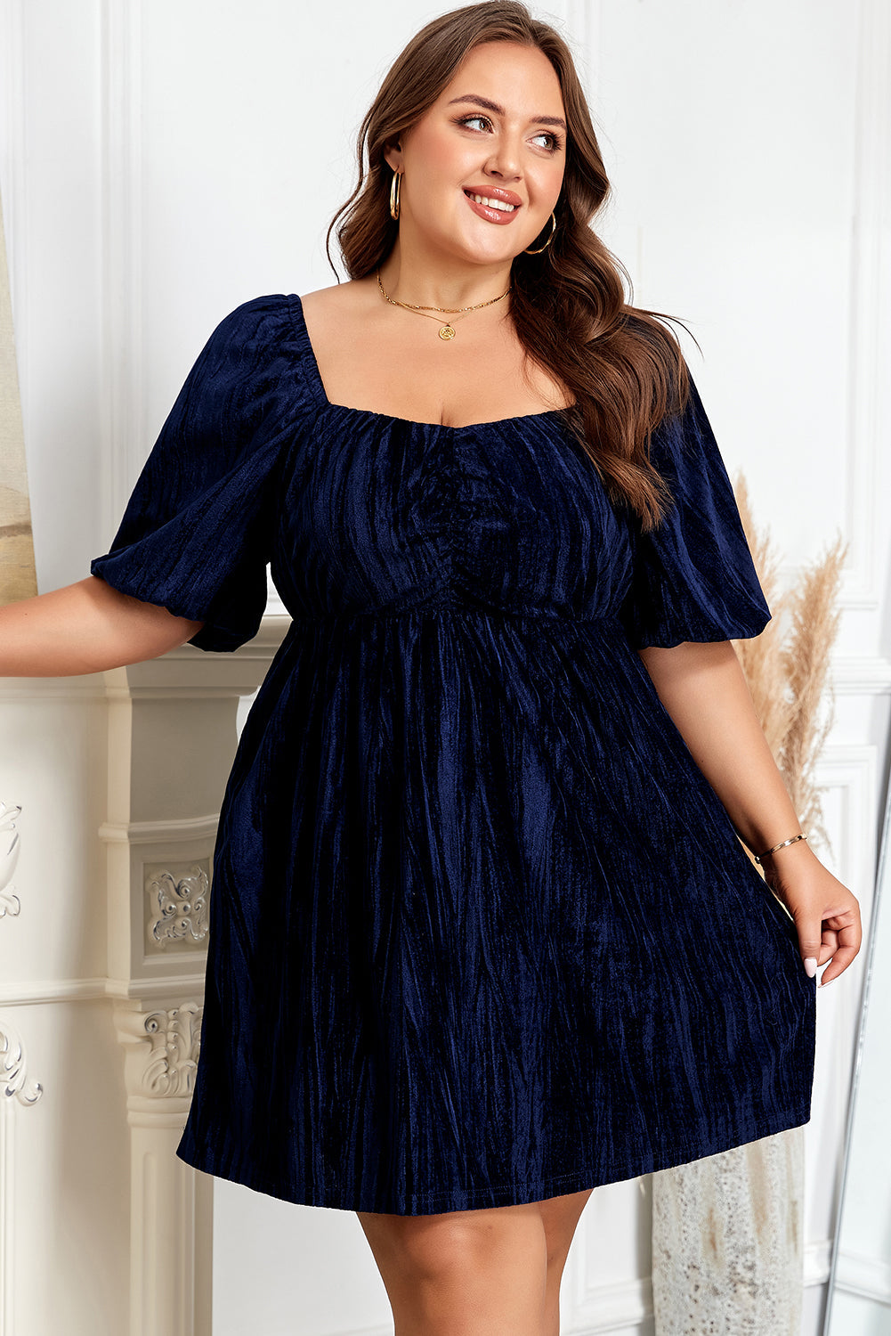 Threaded Pear Kataleya Short Puff Sleeve PLUS Dress