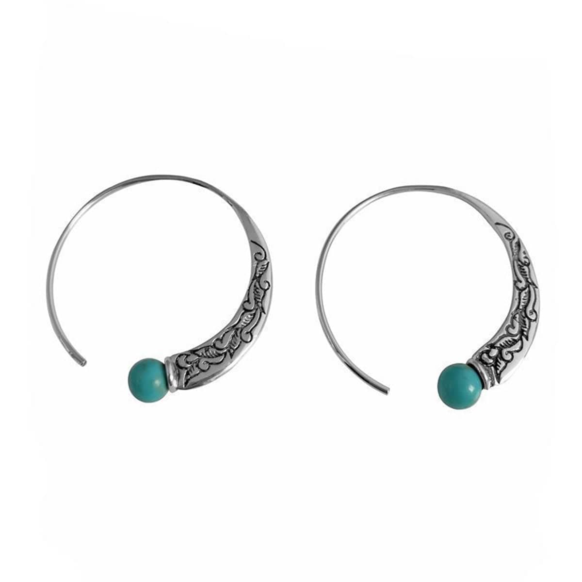 Turquoise & Silvertone Hoop Earrings