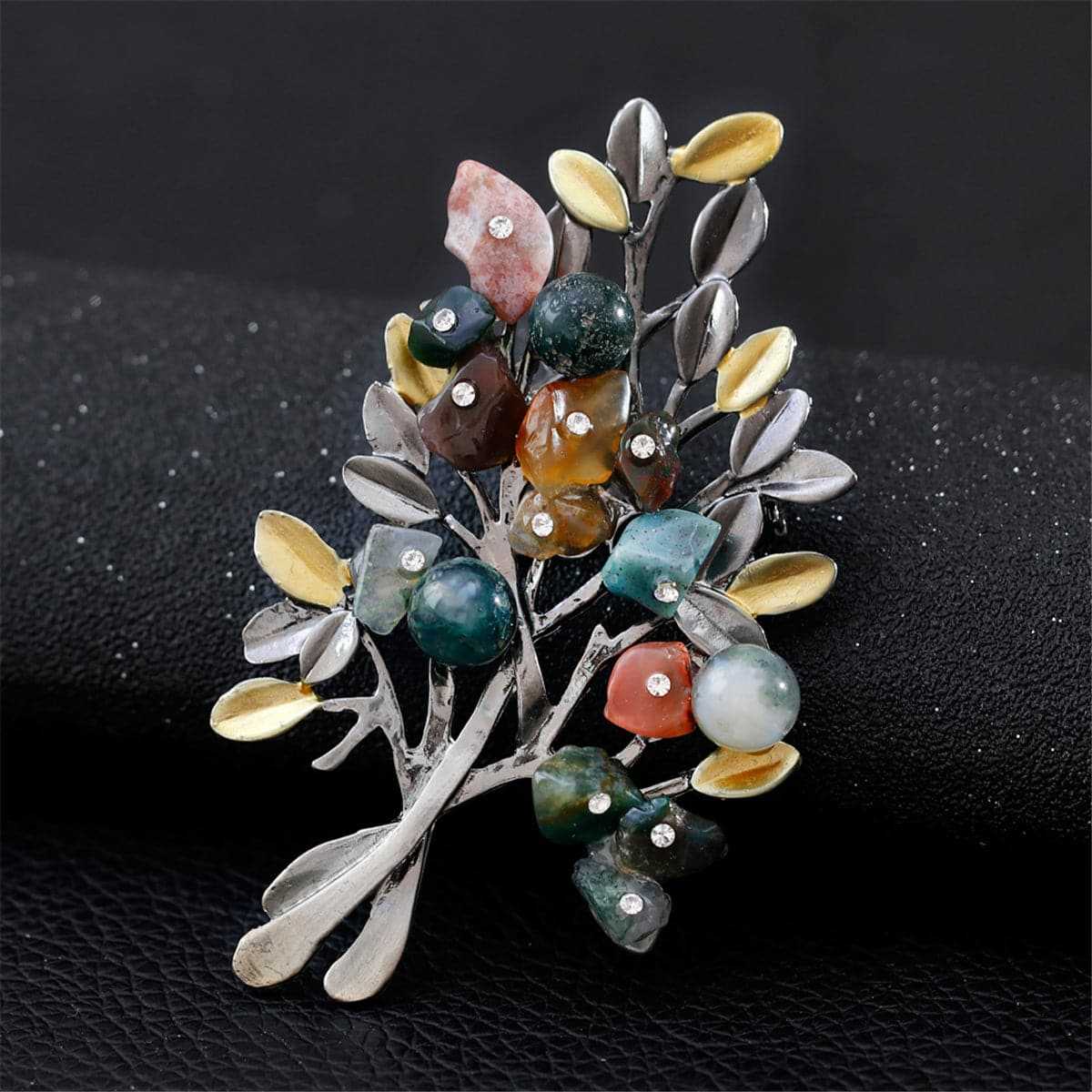 Blue & Pink Cubic Zirconia Two-Tone Botany Brooch