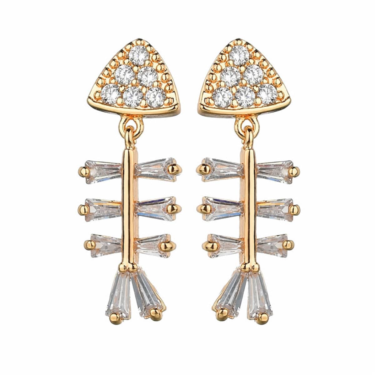 Cubic Zirconia & Crystal Goldtone Fish Bone Drop Earrings