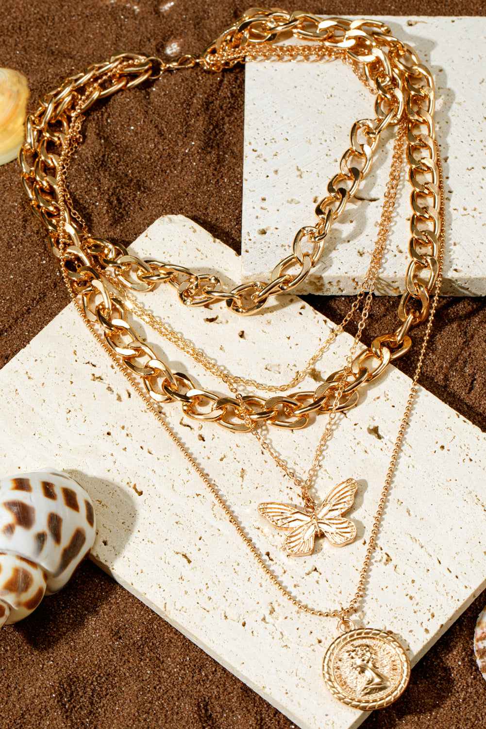 Amara Multilayer Butterfly Charm Necklace - Gold / ONE