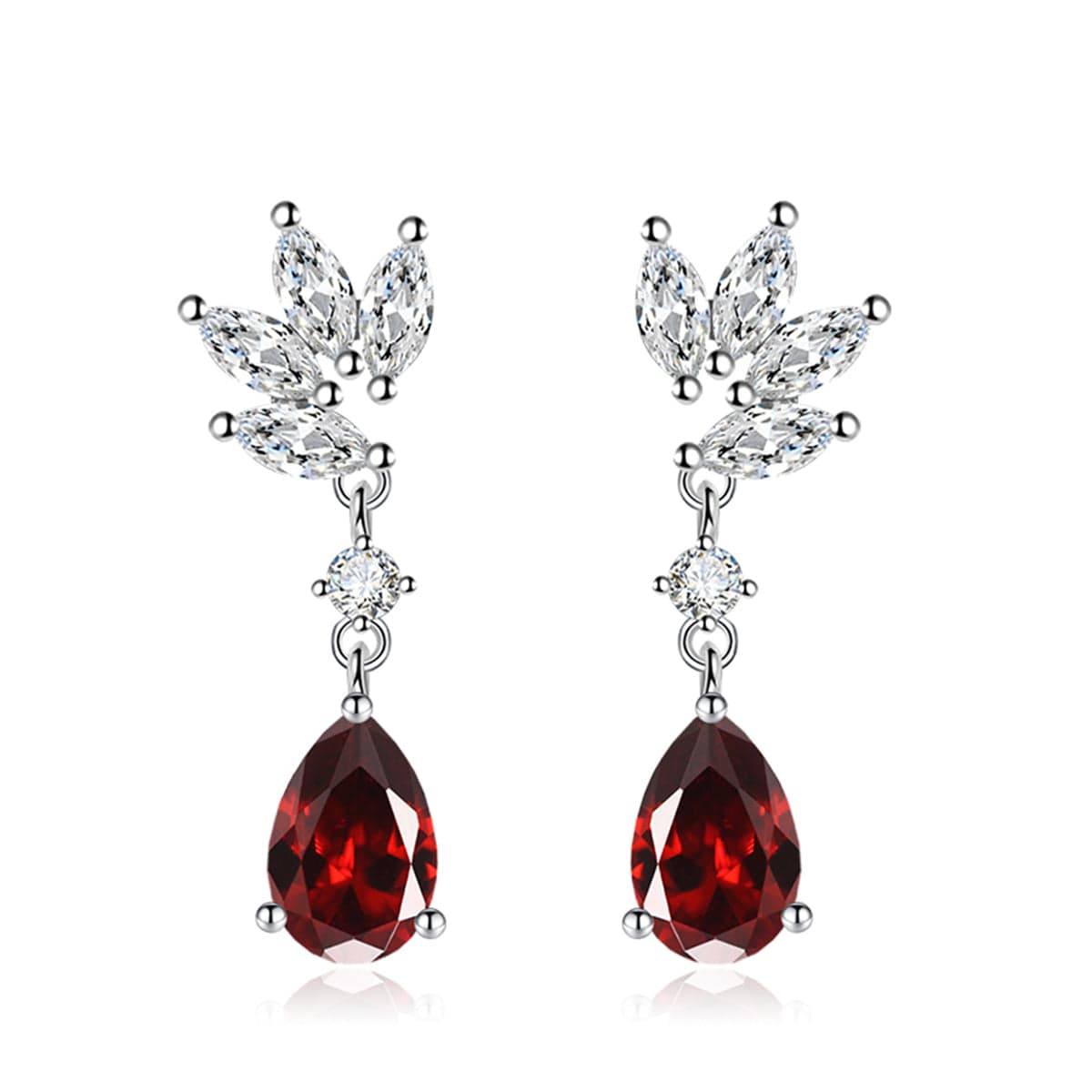 Cubic Zirconia & Red Crystal Botanical Drop Earrings