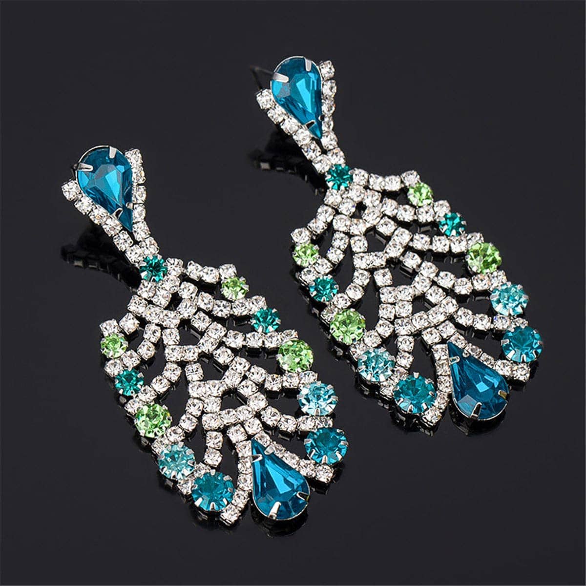 Blue & Cubic Zirconia Pear Openwork Drop Earrings