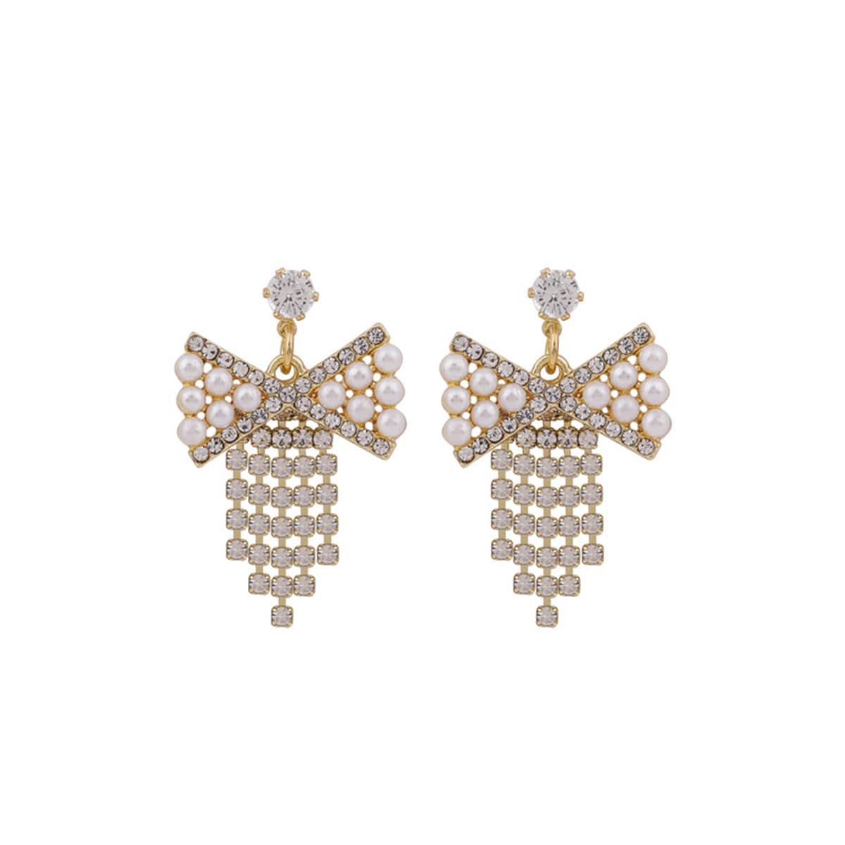 Pearl & Cubic Zirconia Goldtone Bow Tassel Drop Earrings