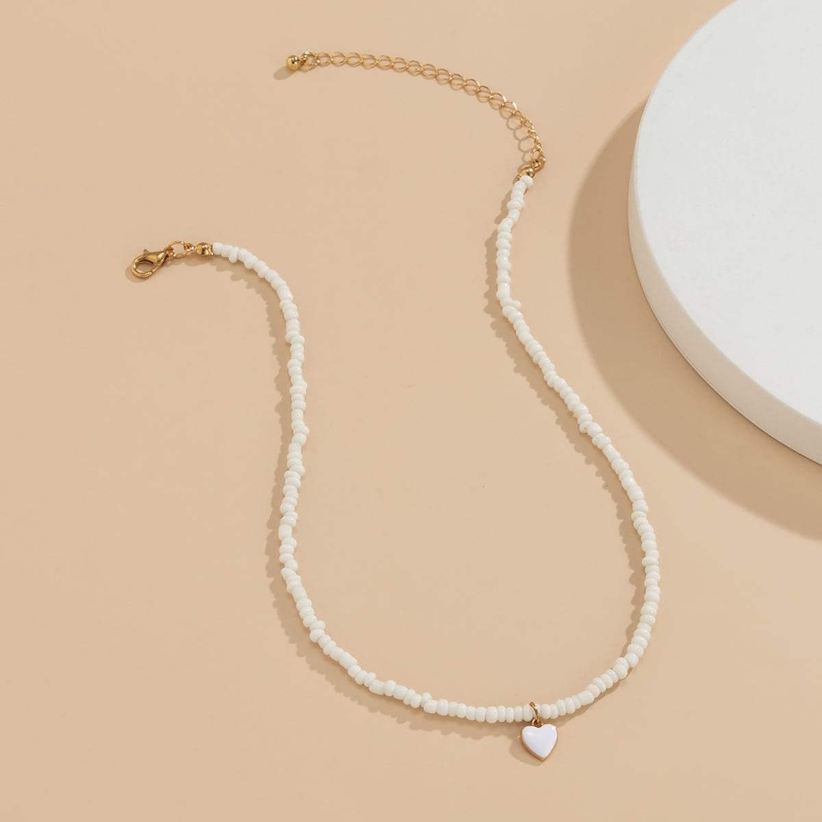 Howlite & White Enamel Goldtone Heart Necklace
