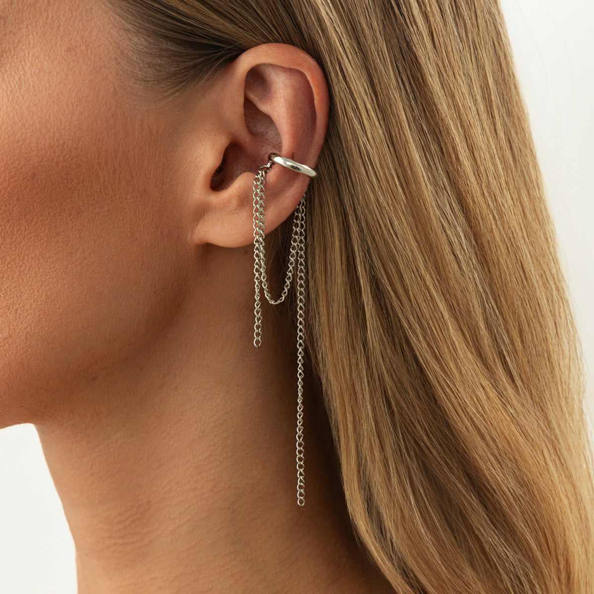 Silvertone Chain Tassel Ear Cuff