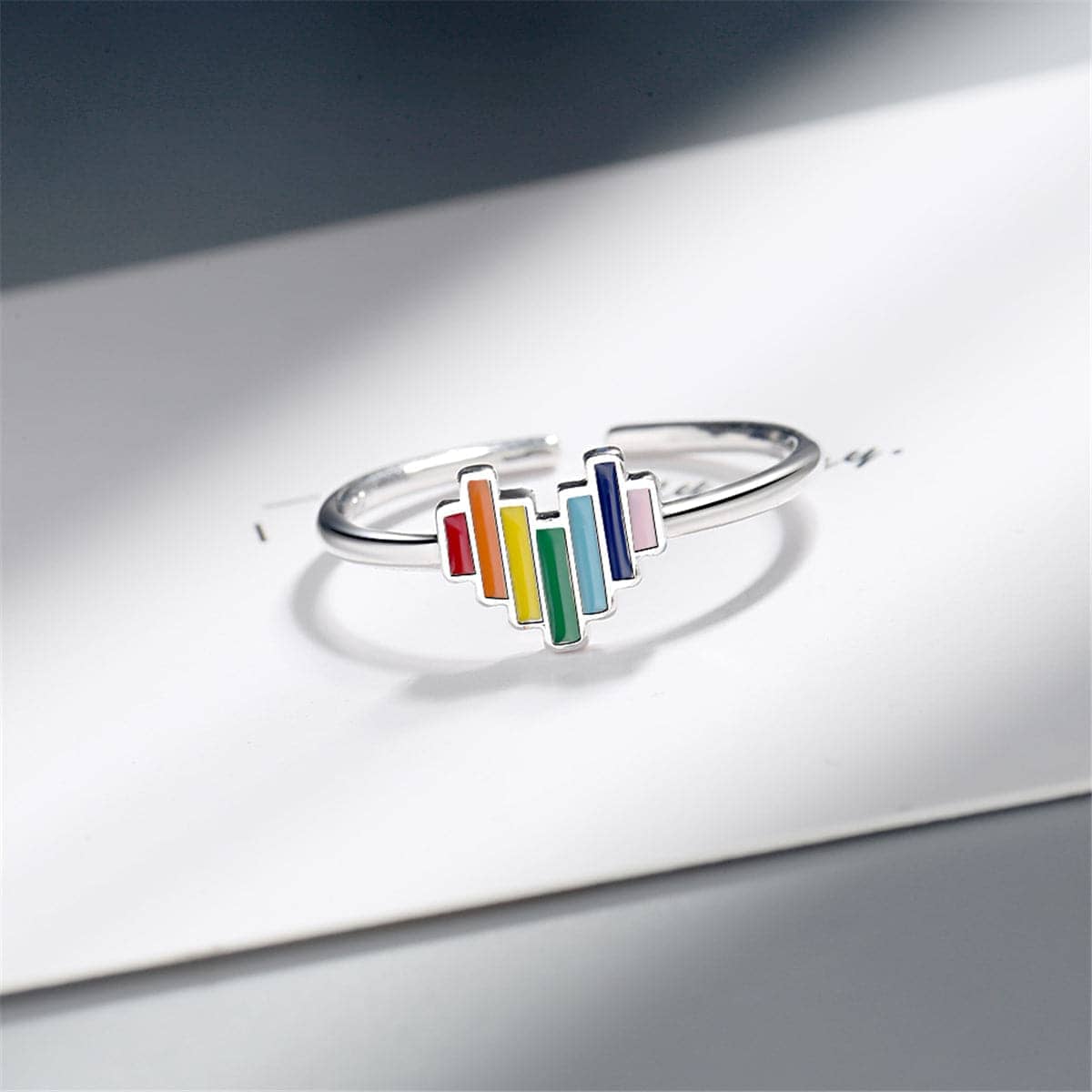 Red & Yellow Enamel Heart Open Band Ring