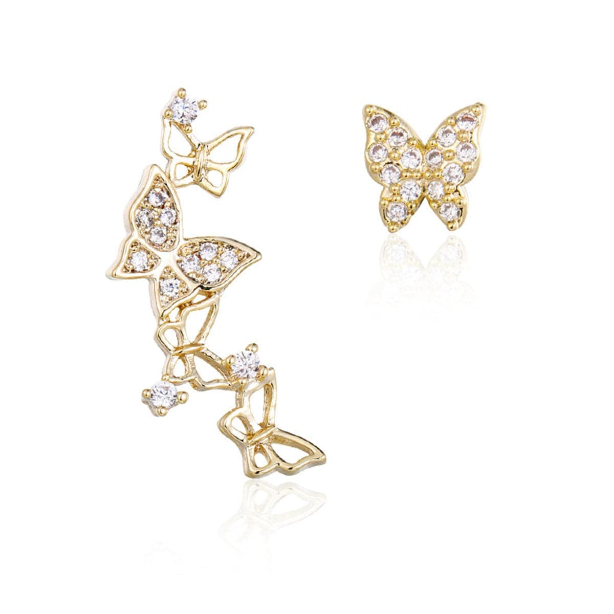 Cubic Zirconia & Goldtone Butterfly Stud/Drop Earrings