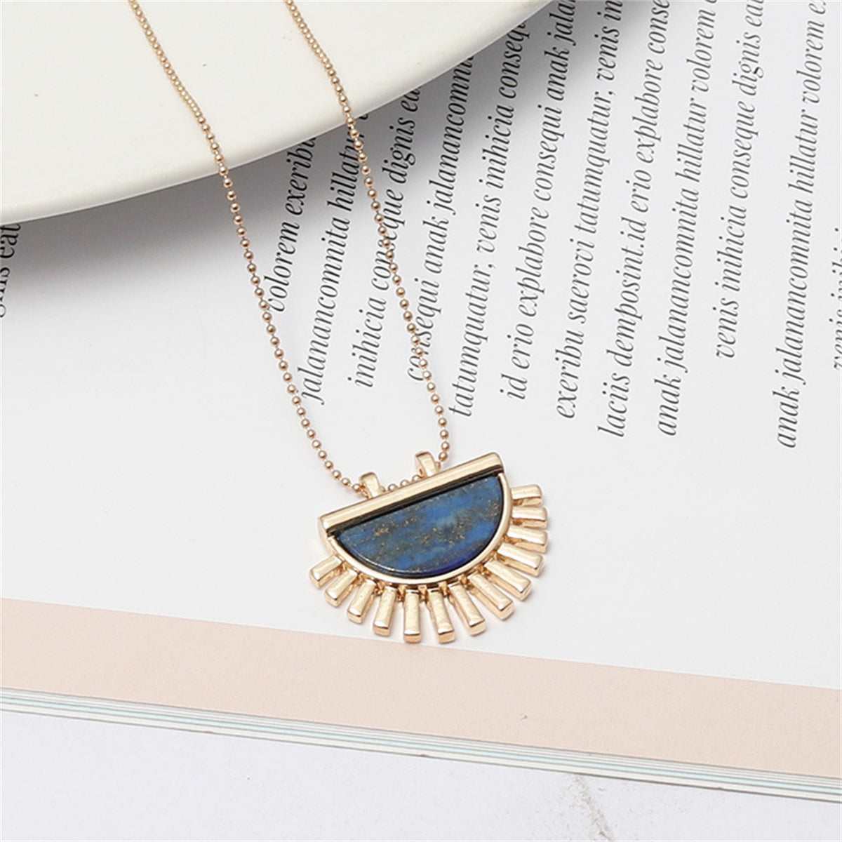 Lapis & Goldtone Fan Pendant Necklace