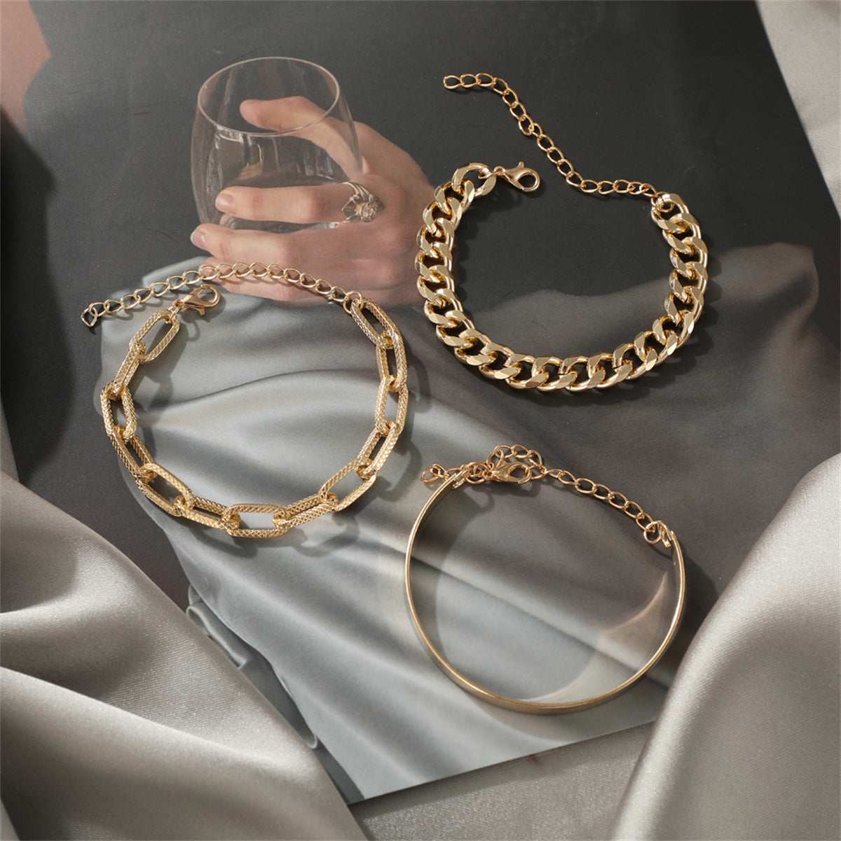 Goldtone Cable Chain Bracelet Set