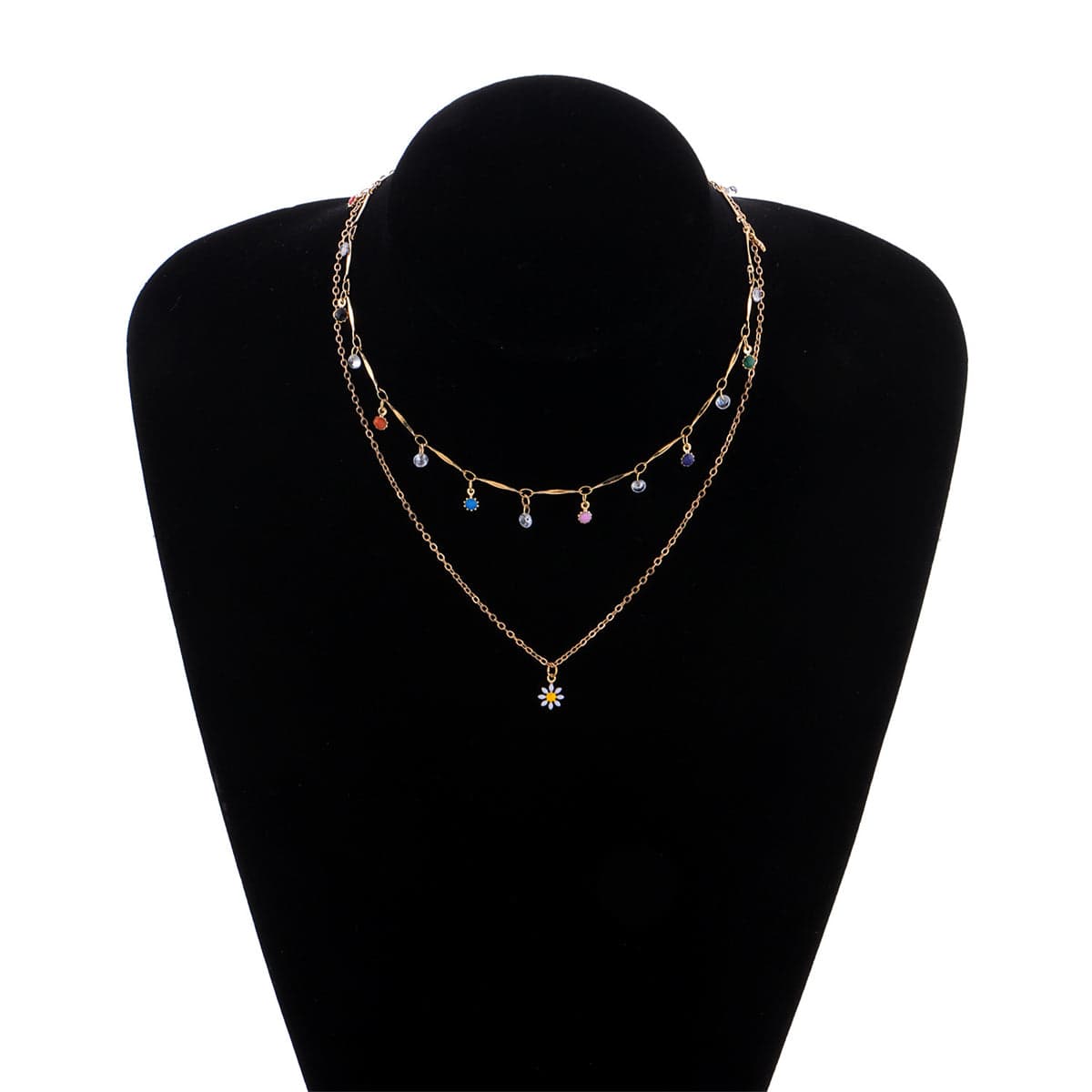 Cubic Zirconia & Enamel Goldtone Mum Layered Pendant Necklace