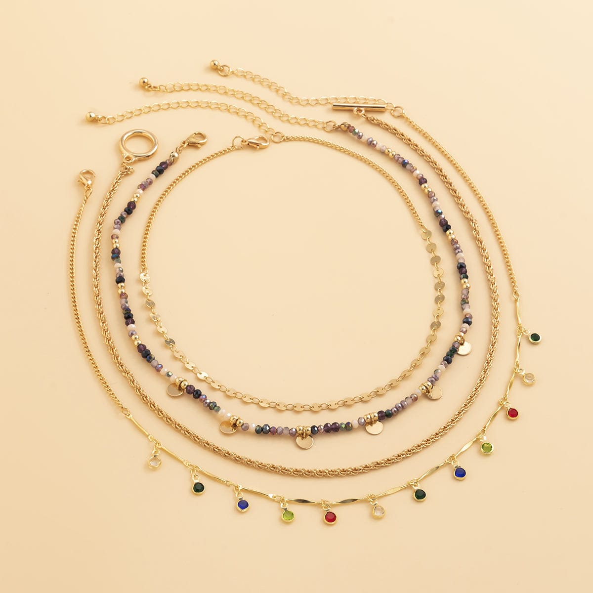 Multicolor Cubic Zirconia & Acrylic Goldtone Toggle Necklace Set