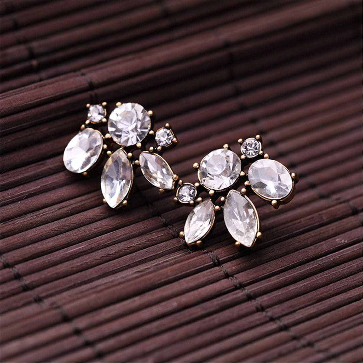 Clear Crystal & Goldtone Floral Stud Earrings