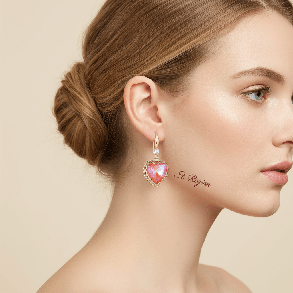 Orange Iridescent Crystal & Cubic Zirconia Goldtone Heart Hook Earrings