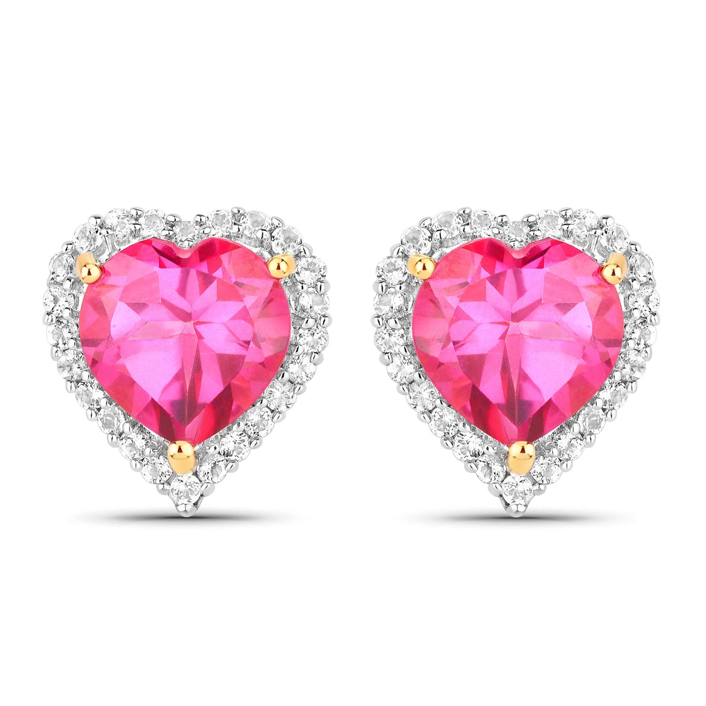 Genuine Pink Topaz Heart Stud Earrings
