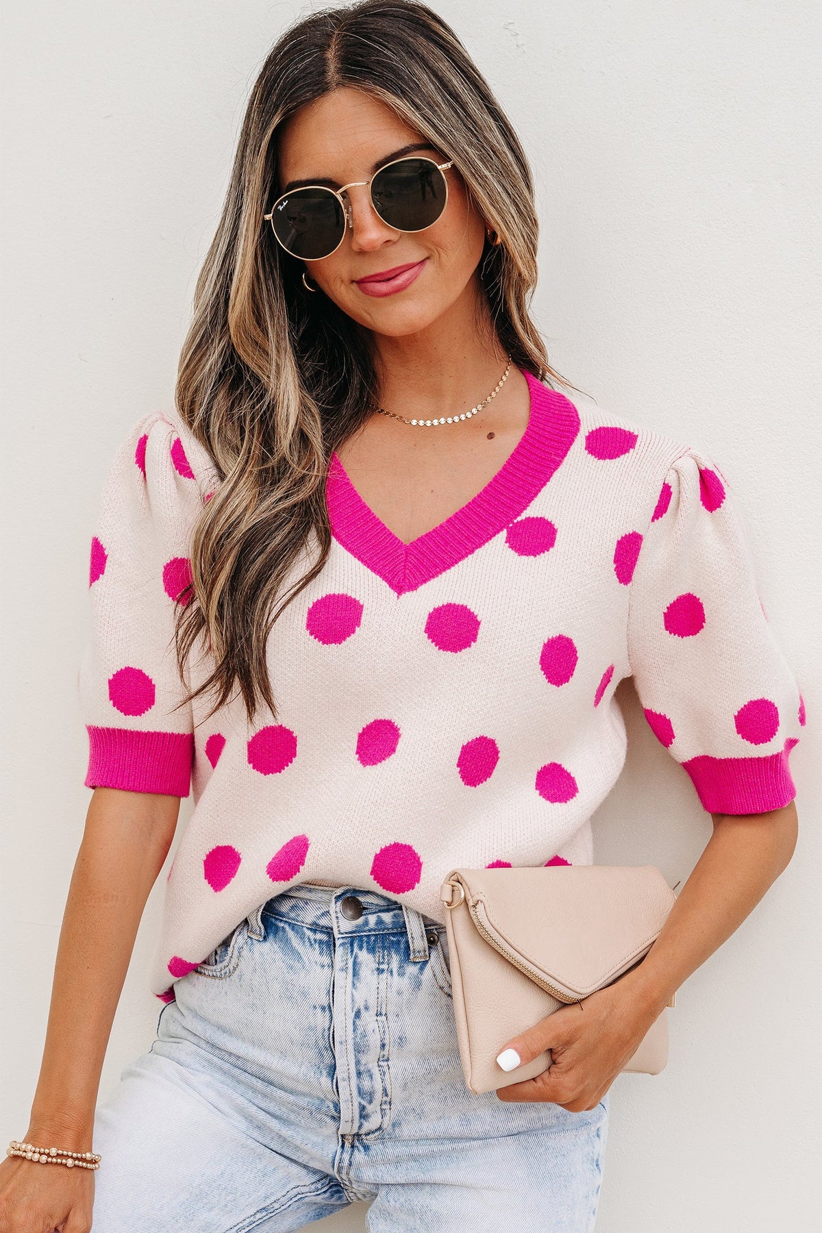 Threaded Pear Alexia Puff Short Sleeve Sweater