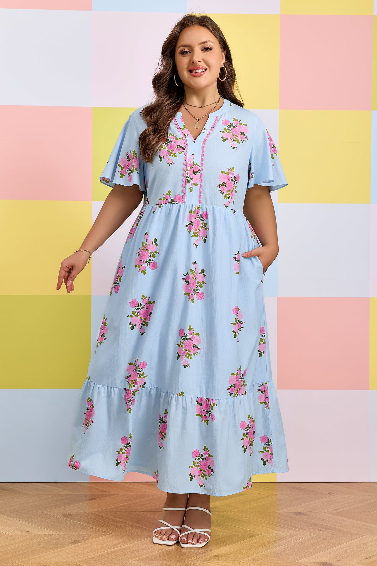 Threaded Pear Lucy Print Scalloped Trim PLUS Dress