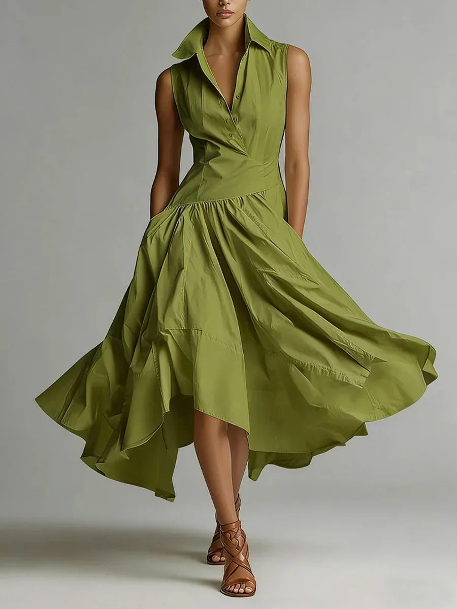 Women's Goddess Slim-Fit Maxi Dress – Collared, Sleeveless, Elegant Long Dress