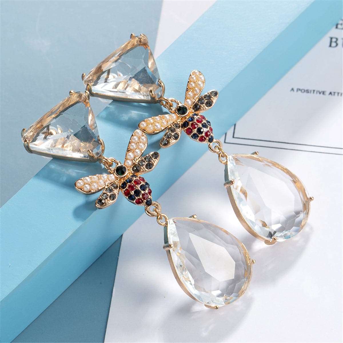 Pink Crystal & Cubic Zirconia Goldtone Bee Drop Earrings