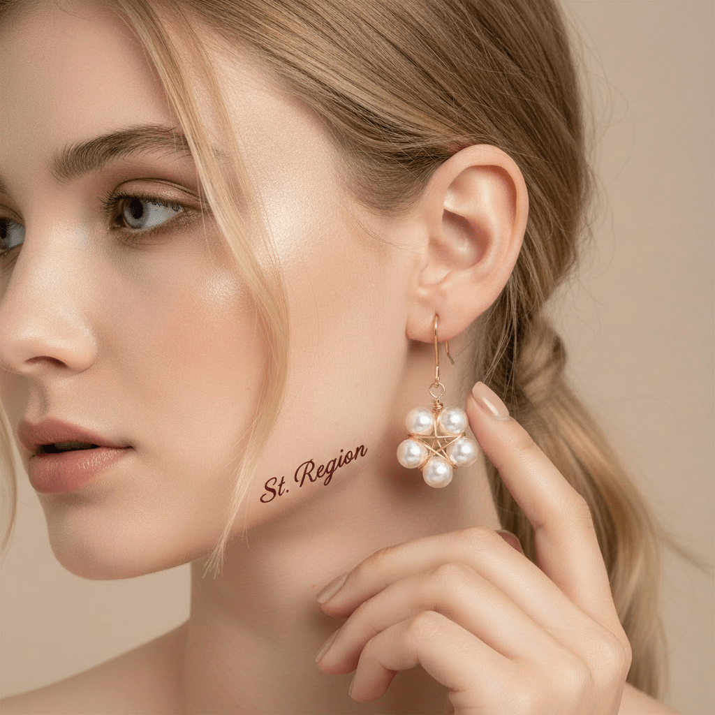 Pearl & Goldtone Geometric Floral Hook Earrings
