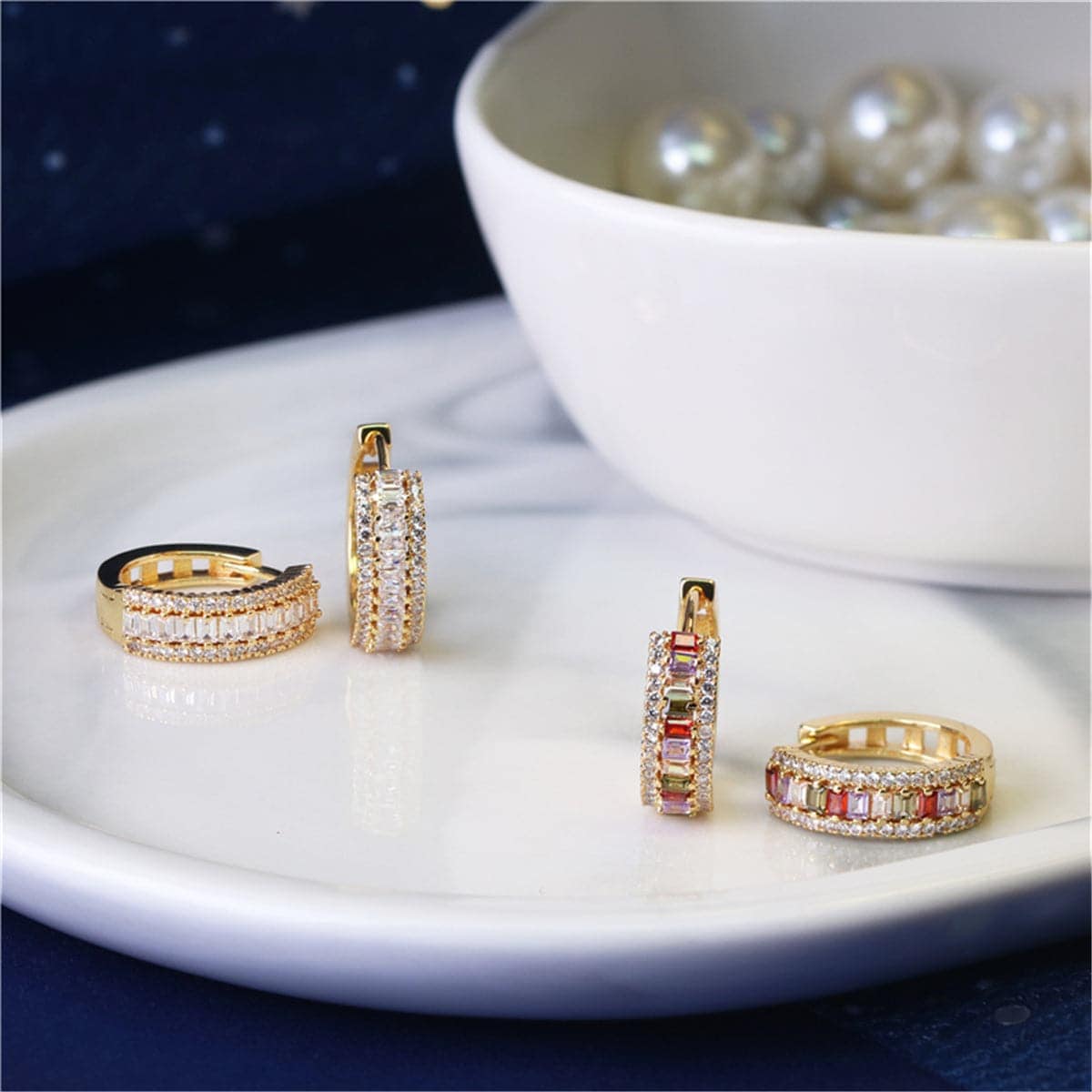 Crystal & Cubic Zirconia Princess Huggie Earrings
