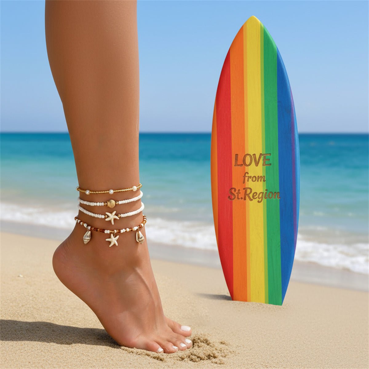 Howlite & Shell Resin Goldtone Shell Charm Stretch Anklet Set