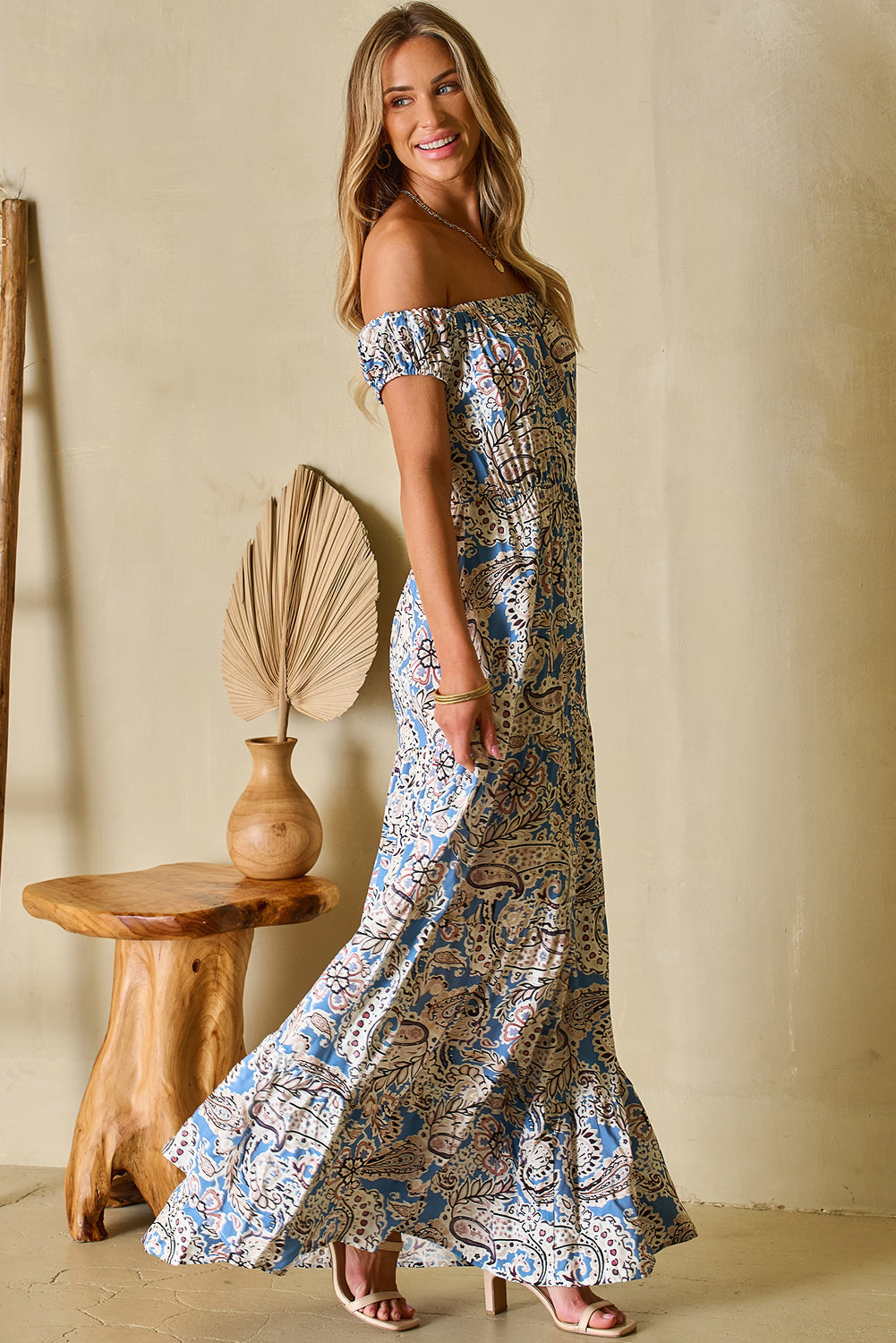 Threaded Pear Bria Off Shoulder Maxi Dress