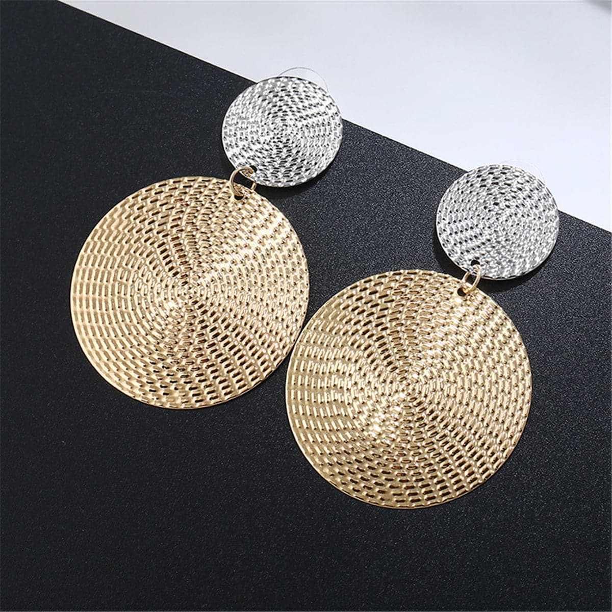 Goldtone & Silvertone Woven Disk Drop Earrings