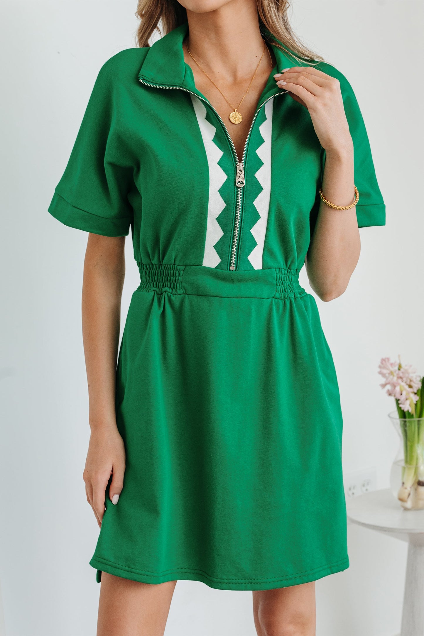 Threaded Pear Lakelynn Short Sleeve Mini Dress