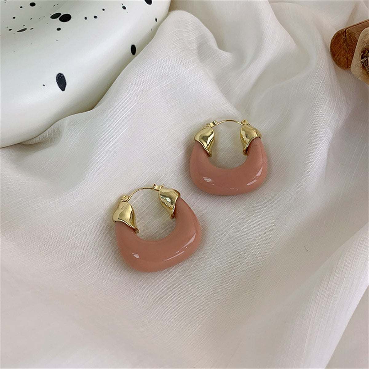 Pink Resin & Goldtone U-Stud Earrings