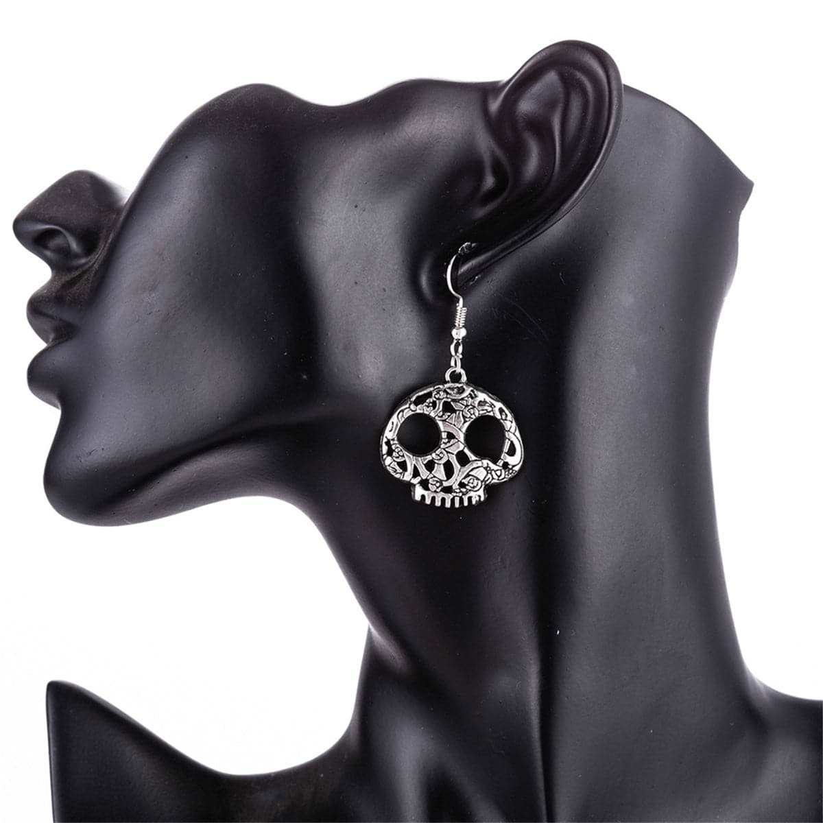 Silvertone Skull Drop Earrings