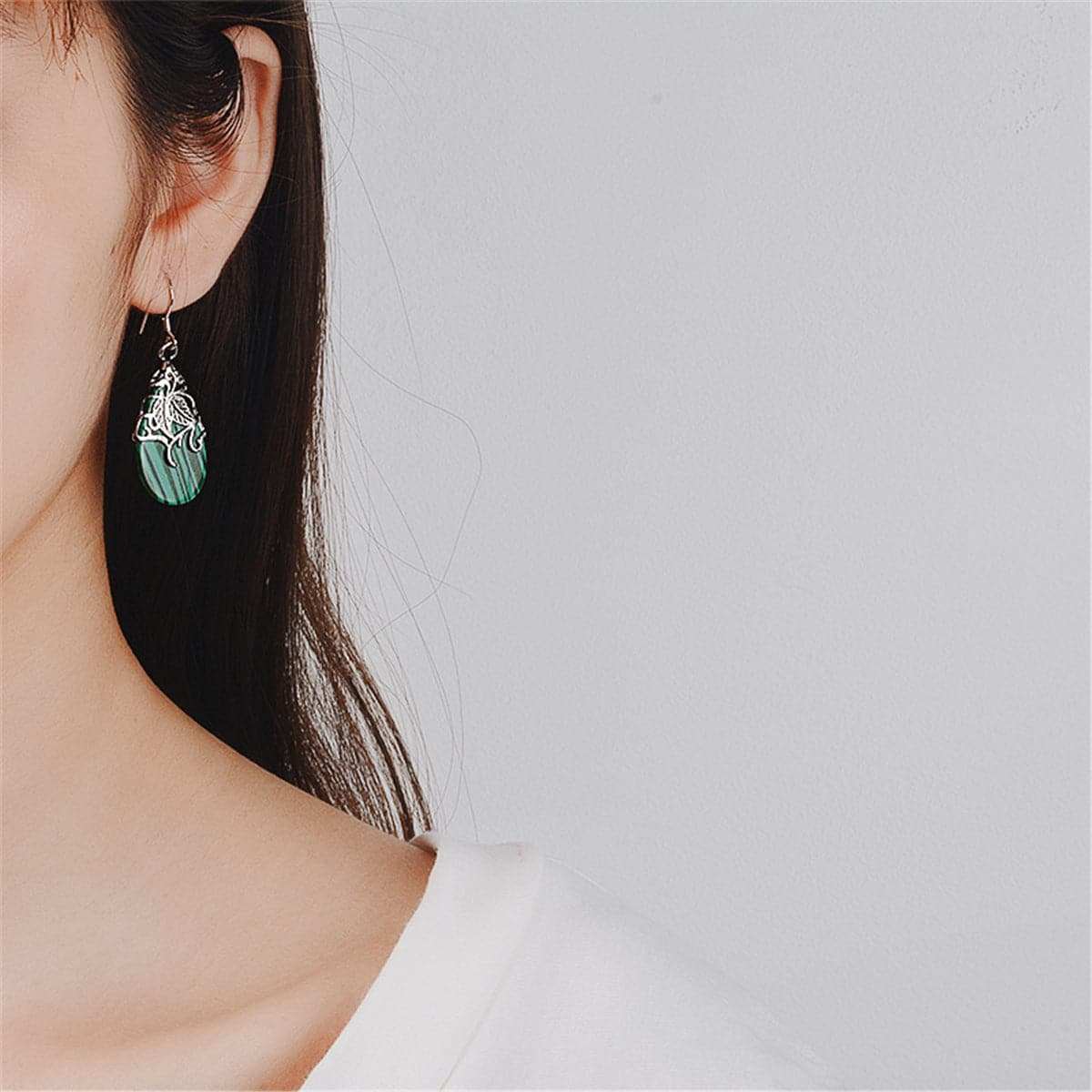 Green Acrylic & Silvertone Drop Earrings