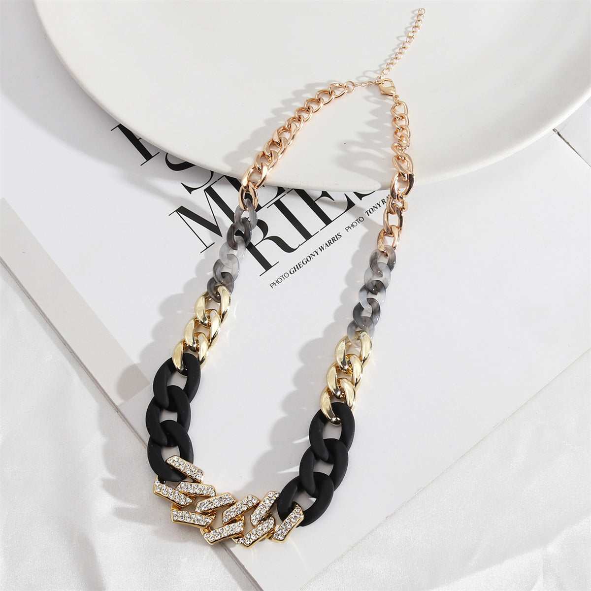 Cubic Zirconia & Resin Goldtone Multicolor Curb Chain Necklace