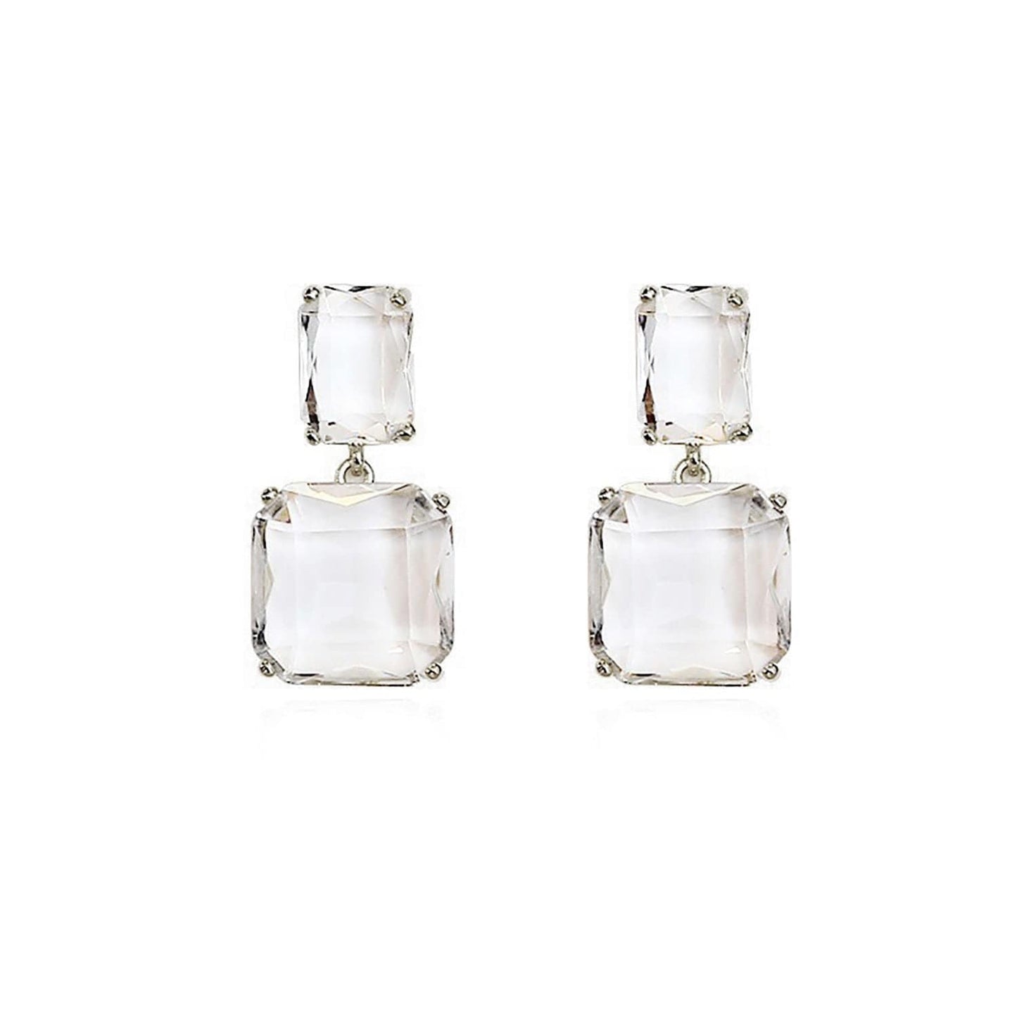 Clear Crystal Silvertone Square Drop Earrings