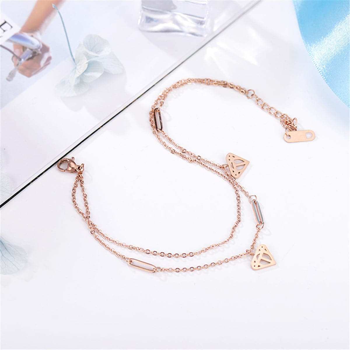 Rose Goldtone Heart Layer Anklet