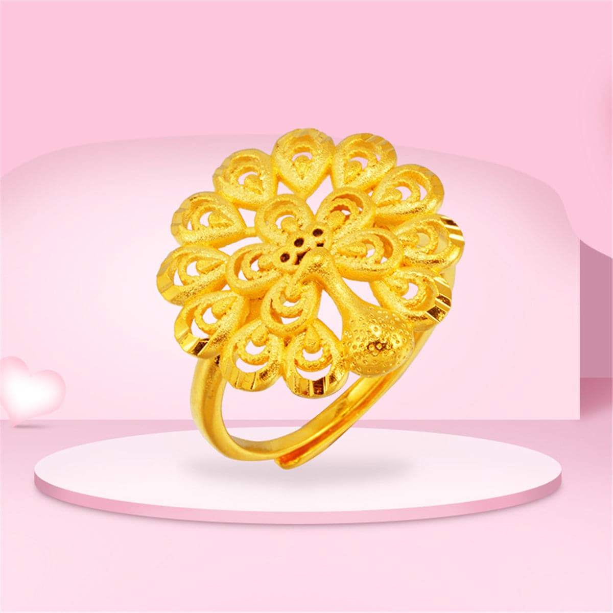 Goldtone Open Peacock Ring