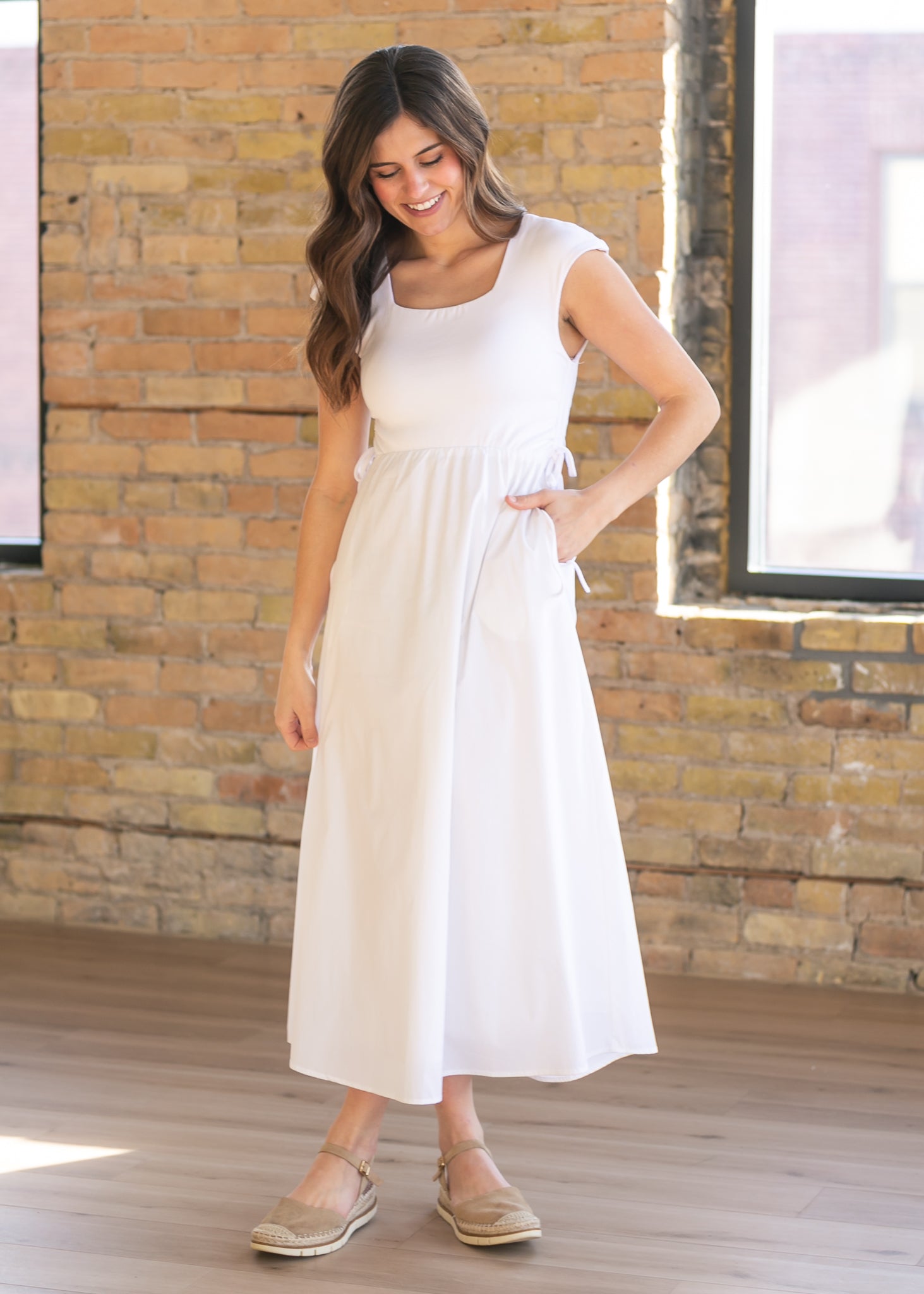 stretchy a line dresses Qolati Women's Plus Size Stretchy Flared Wrap Dress Casuel Wedding Guest Work Maxi Dresses V Neck Long Sleeve A-Line Dress Beige XXL 12, Size: 2XL