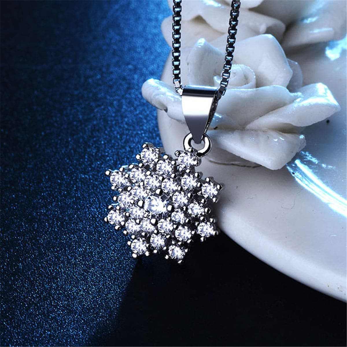 Cubic Zirconia & Silvertone Snowflake Pendant Necklace
