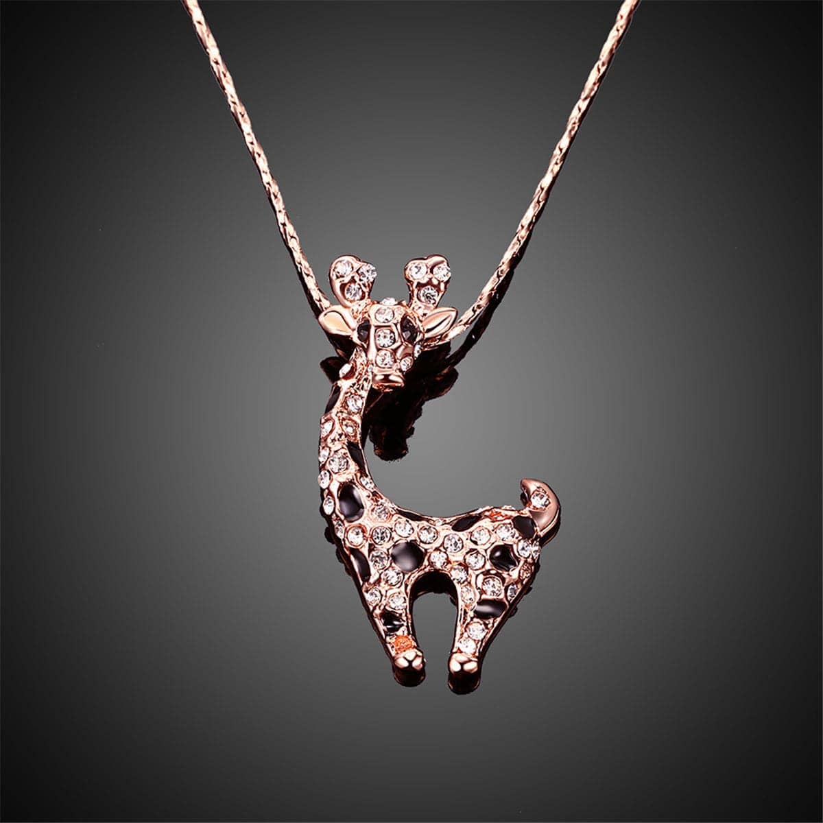 Cubic Zirconia & Enamel Rose Goldtone Giraffe Pendant Necklace