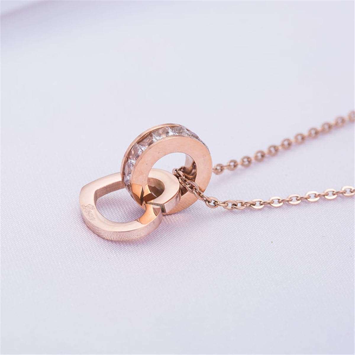 Cubic Zirconia & Rose Goldtone Circle & Heart Pendant Necklace
