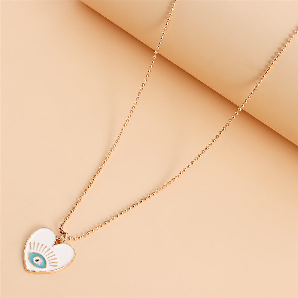 Pearl & Enamel Goldtone Eye Heart Pendant Necklace Set
